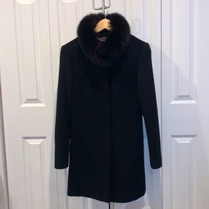 Bella Bicchi Knit Sleeve Saga Fox Fur Trim Wool Coat